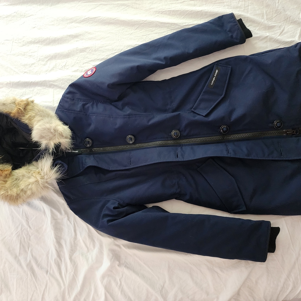 Men's Blue Parka with Fur Hood